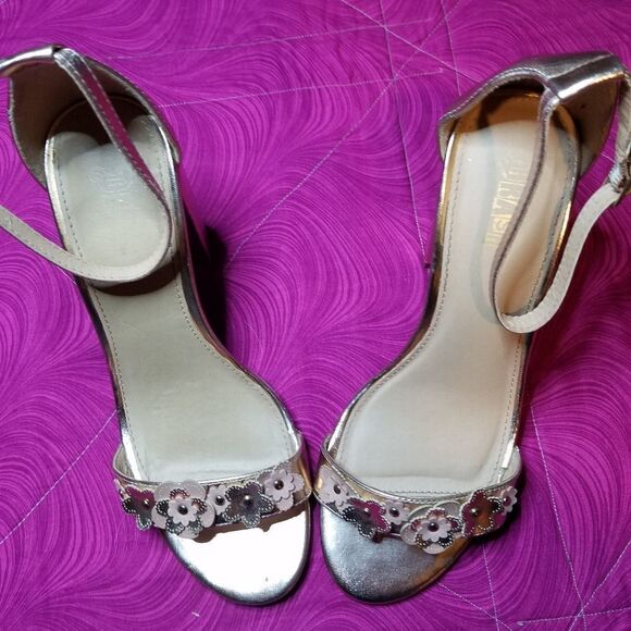 BRASH flowers rose metallic heels size 9 - Picture 2 of 8